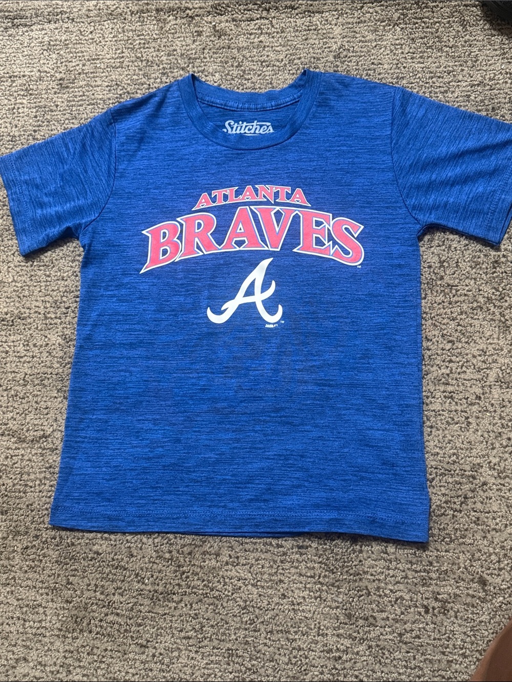 Stitches Blue Atlanta Braves Tee with Red and White Logo